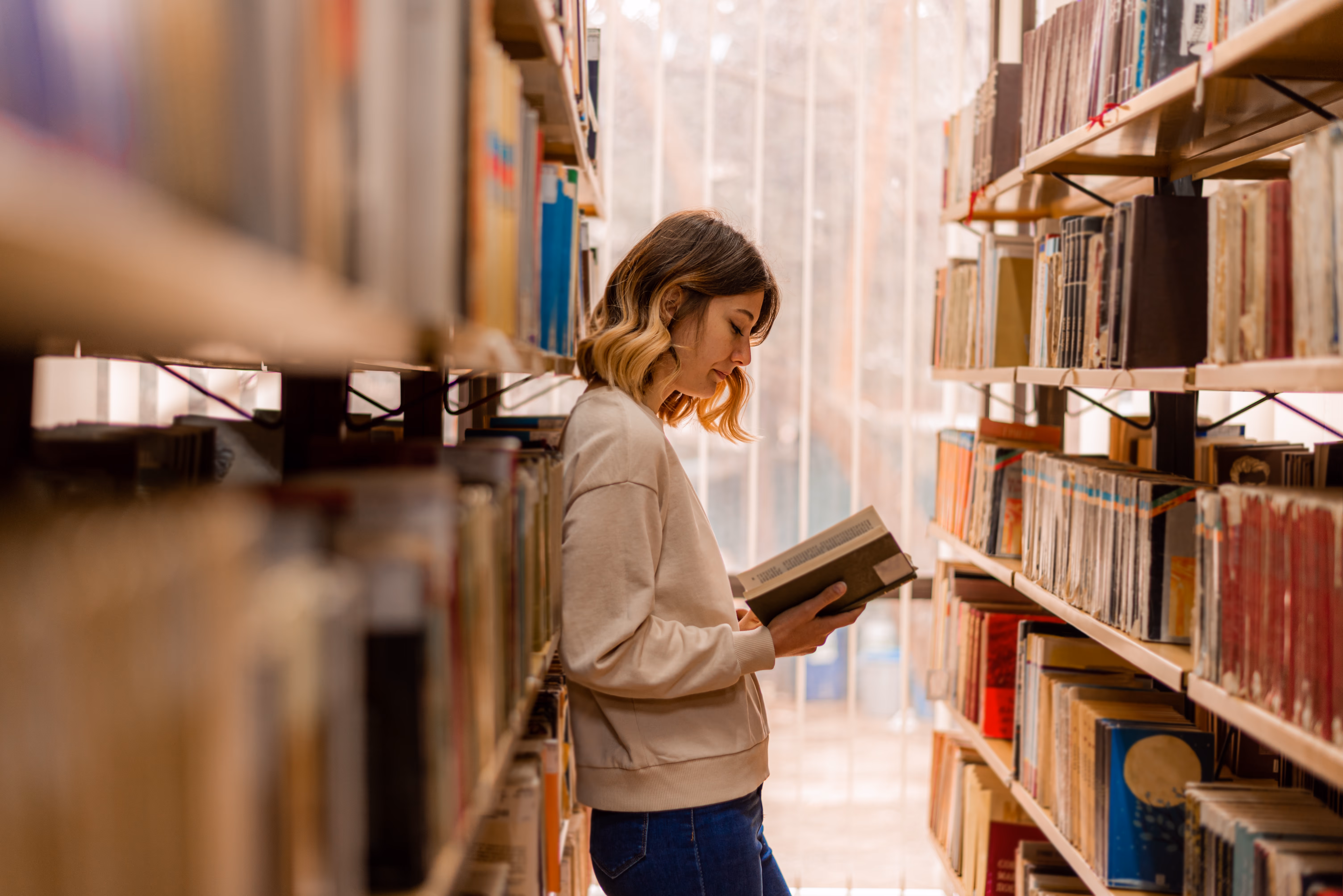 Student in a school library