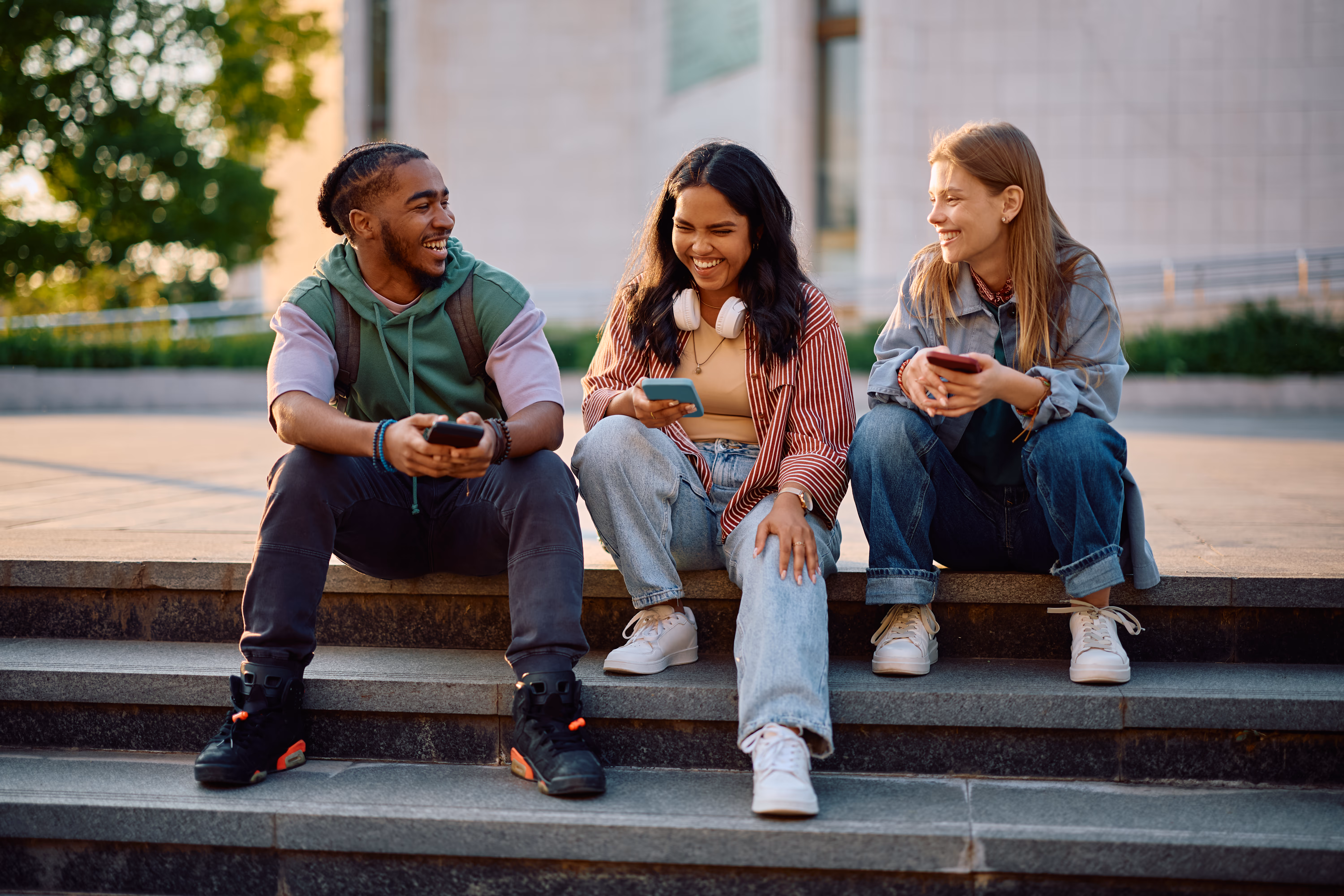 Students on school stairs